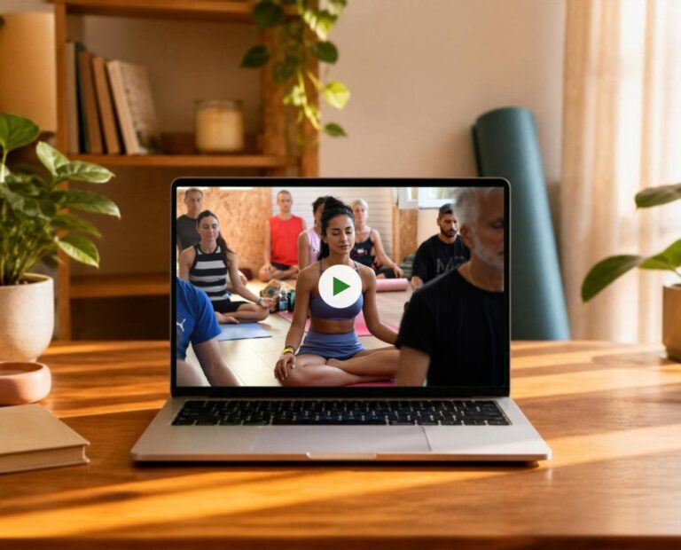 Lezione del corso Insegnanti Yoga Avanzato on demand vista su un computer portatile