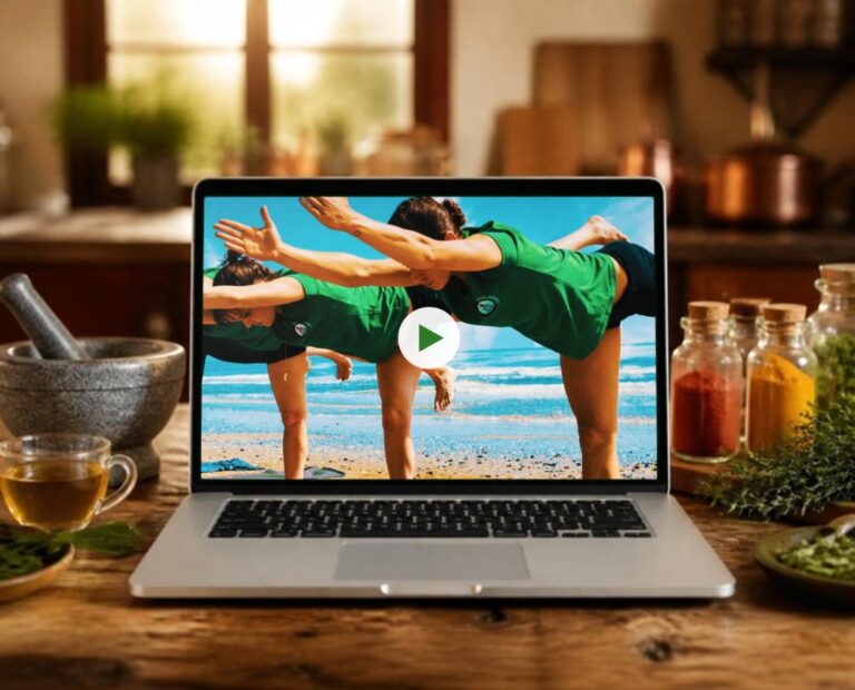 Lezione del corso Ayur-Yoga on demand vista su un computer portatile