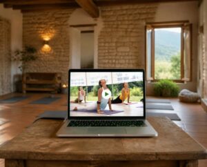 Corsi 6 Lezione Del Corso Insegnanti Yoga 200/250 Ore On Demand Vista Su Un Computer Portatile