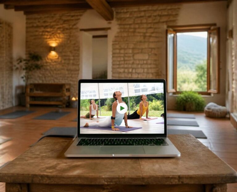Lezione del corso Insegnanti Yoga 200/250 ore on demand vista su un computer portatile