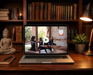 Corsi 2 Lezione Del Corso Insegnanti Yoga 500 Ore On Demand Vista Su Un Computer Portatile